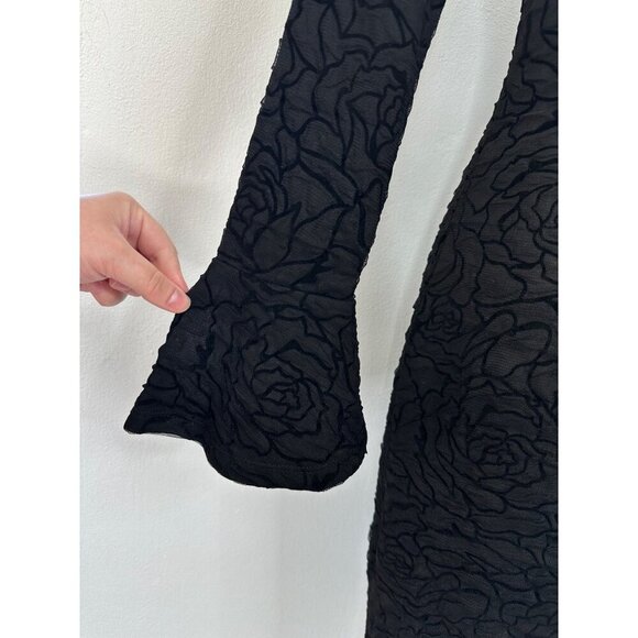 Antthony Studio Midi Dress Women 4 Black Rose Embroidered Bell Sleeve - Picture 4 of 11